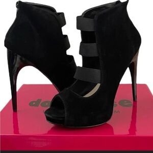 Dollhouse Black Strappy Peep-Toe Heels